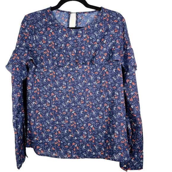Abercrombie & Fitch Tops - Abercrombie & Fitch, Size Small, Navy & Pink Floral Blouse, Keyhole Back, Flaw